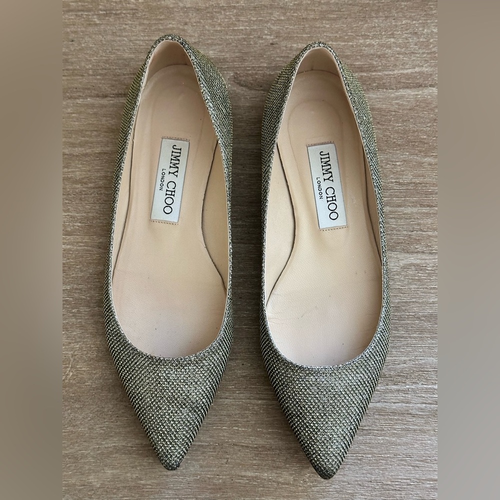 Jimmy Choo Alina Pointy Toe Flat, Light Bronze, EU 37, Pre Owned